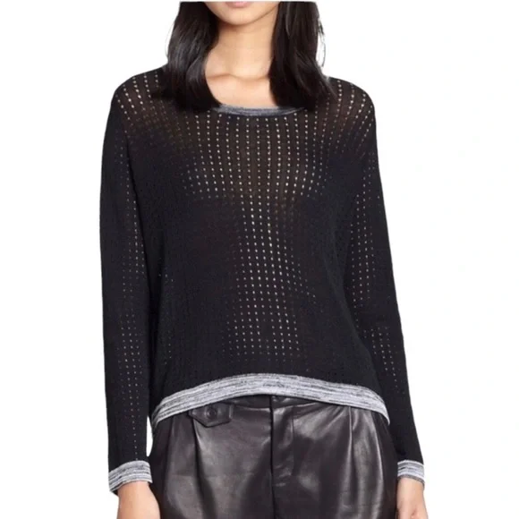 rag & bone Ariana Perforated Split Back Sweater Pullover Size Medium - Picture 1 of 11